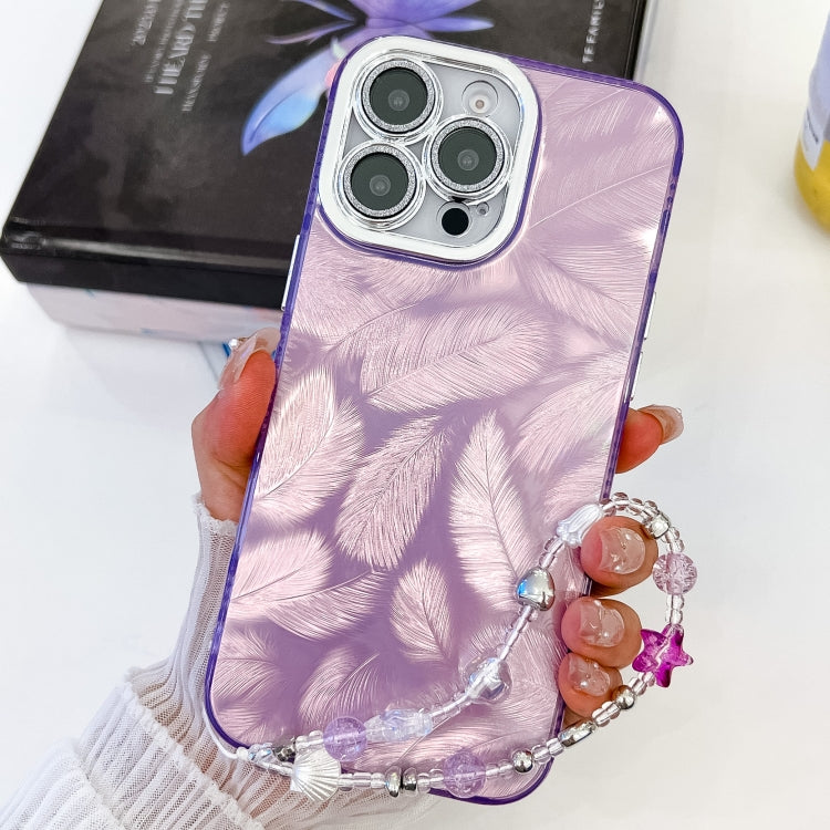 Plating Glitter Texture Chain Wristband TPU Phone Case with Lens Film, For iPhone 14 Pro Max
