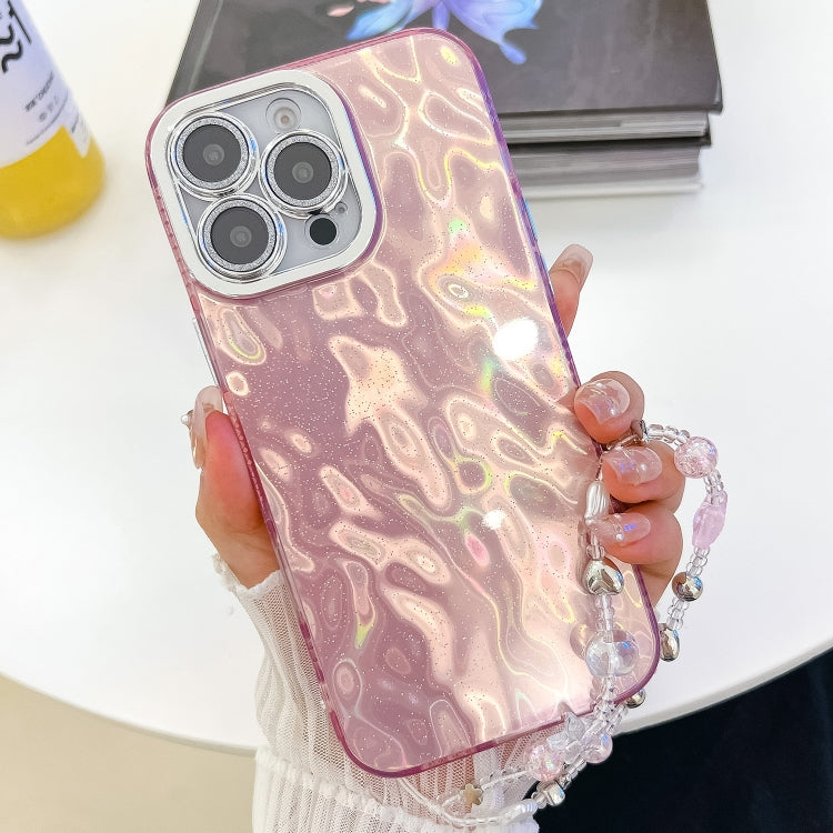Plating Glitter Texture Chain Wristband TPU Phone Case with Lens Film, For iPhone 14 Pro Max