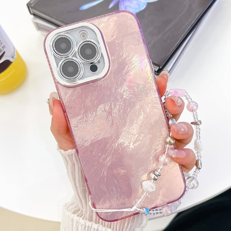 Plating Glitter Texture Chain Wristband TPU Phone Case with Lens Film, For iPhone 14 Pro Max