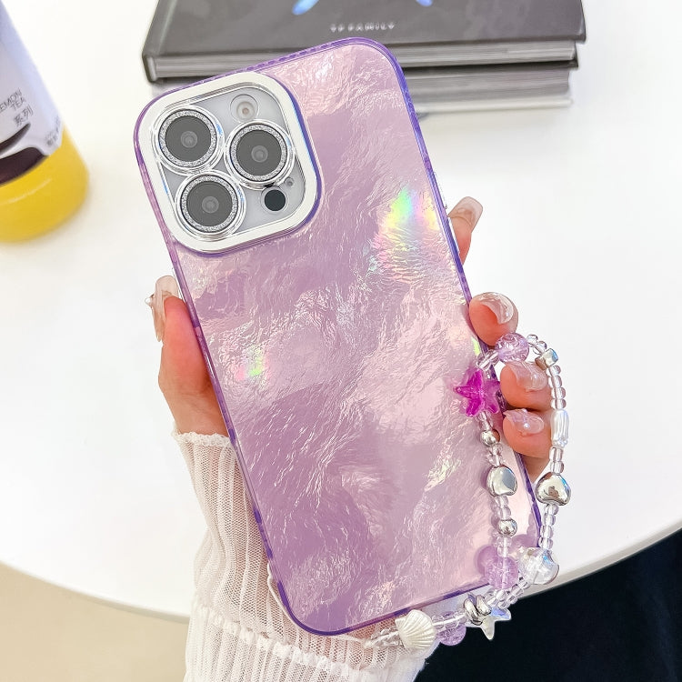 Plating Glitter Texture Chain Wristband TPU Phone Case with Lens Film, For iPhone 14 Pro Max