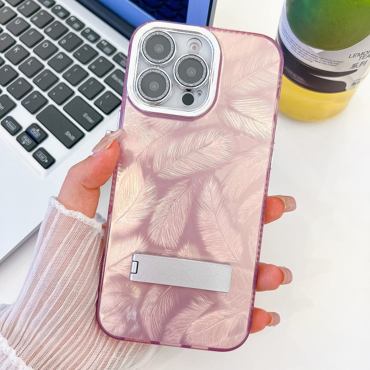 Plating Glitter Texture Fold Holder TPU Phone Case with Lens Film, For iPhone 16 Pro Max