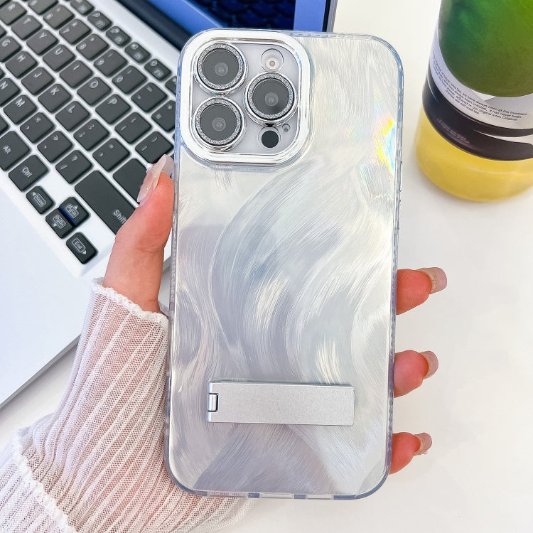 Plating Glitter Texture Fold Holder TPU Phone Case with Lens Film, For iPhone 16 Pro Max