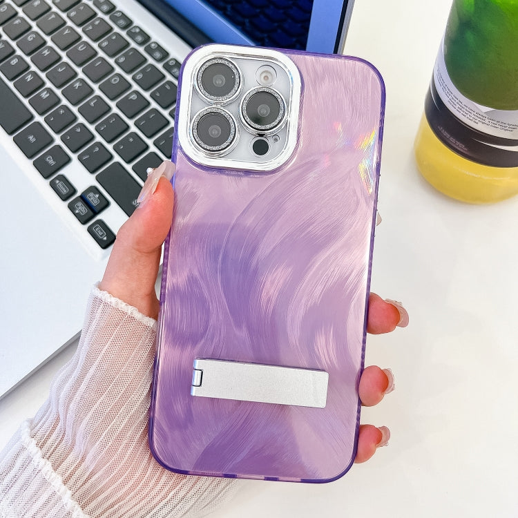 Plating Glitter Texture Fold Holder TPU Phone Case with Lens Film, For iPhone 16 Pro Max