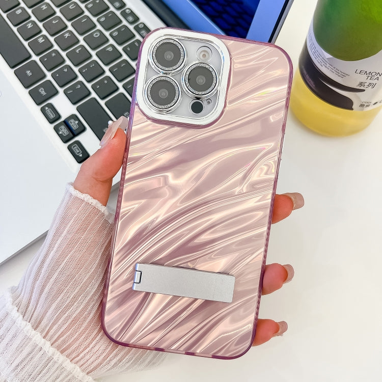 Plating Glitter Texture Fold Holder TPU Phone Case with Lens Film, For iPhone 16 Pro