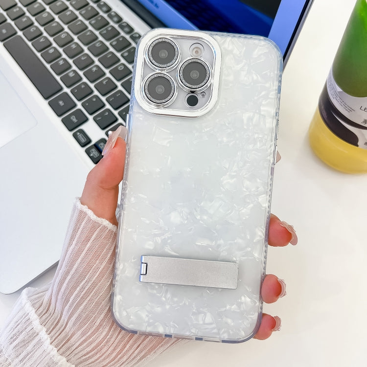 Plating Glitter Texture Fold Holder TPU Phone Case with Lens Film, For iPhone 16 Pro