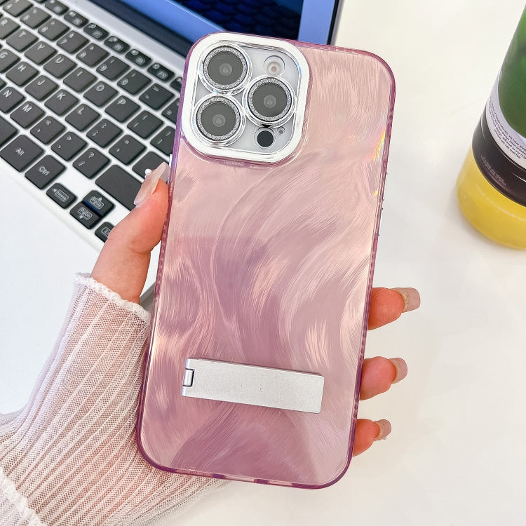 Plating Glitter Texture Fold Holder TPU Phone Case with Lens Film, For iPhone 16 Pro