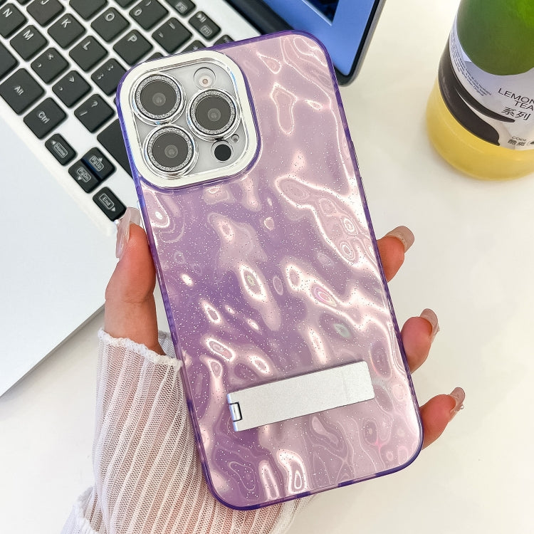 Plating Glitter Texture Fold Holder TPU Phone Case with Lens Film, For iPhone 16 Pro
