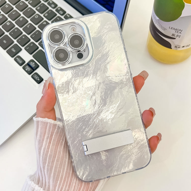 Plating Glitter Texture Fold Holder TPU Phone Case with Lens Film, For iPhone 16 Pro