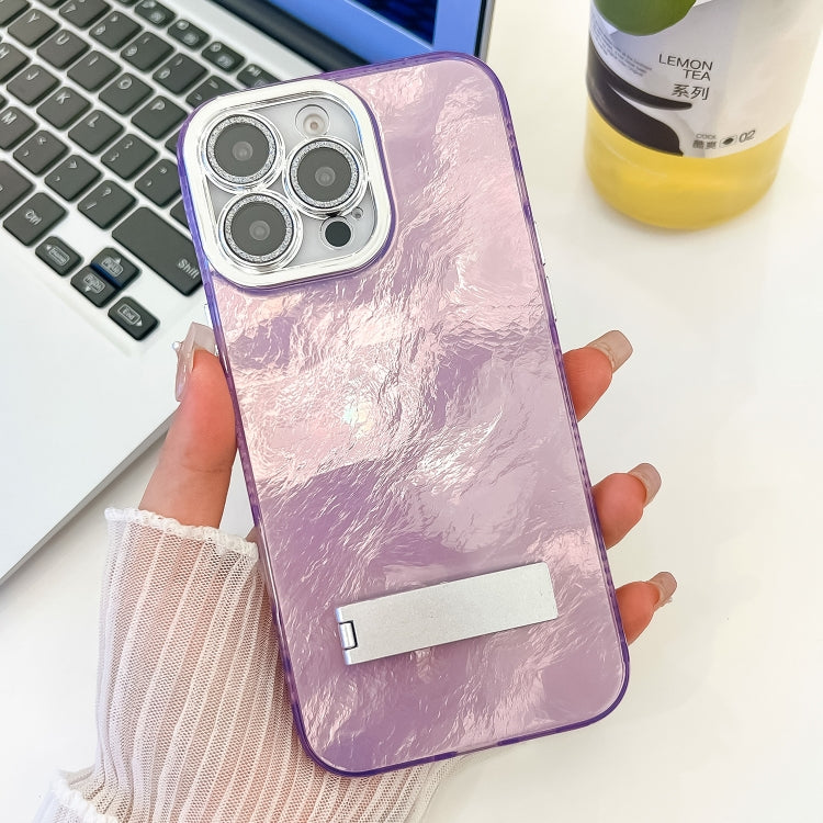 Plating Glitter Texture Fold Holder TPU Phone Case with Lens Film, For iPhone 16 Pro
