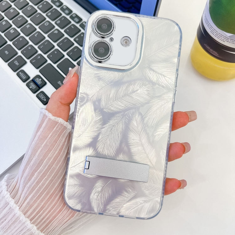 Plating Glitter Texture Fold Holder TPU Phone Case with Lens Film, For iPhone 16 Plus