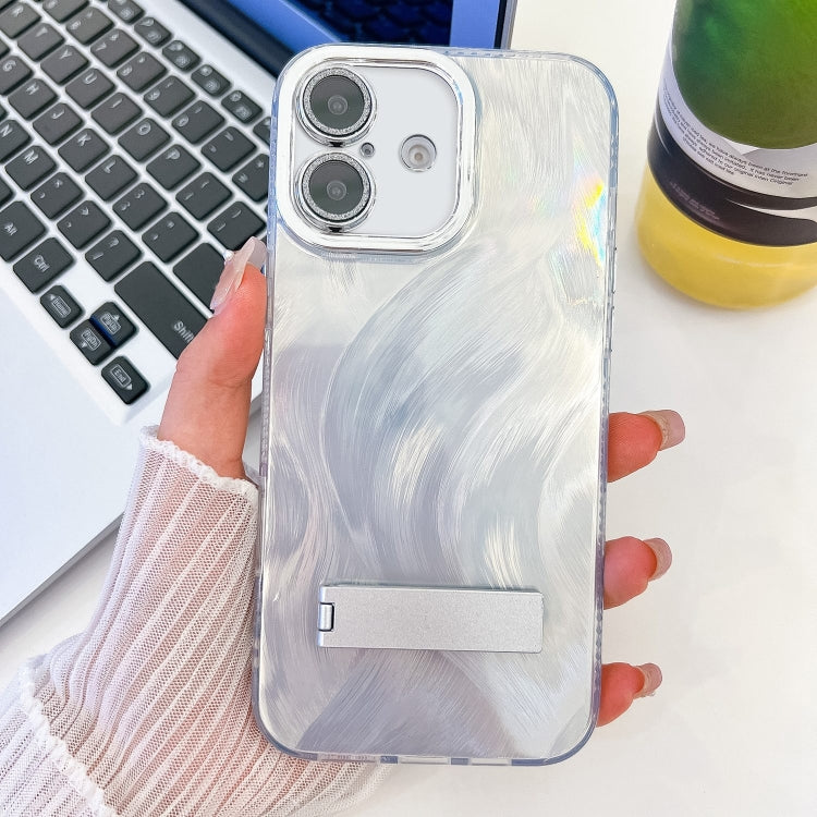 Plating Glitter Texture Fold Holder TPU Phone Case with Lens Film, For iPhone 16
