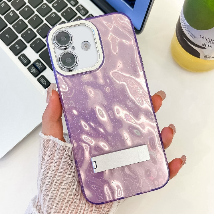 Plating Glitter Texture Fold Holder TPU Phone Case with Lens Film, For iPhone 16