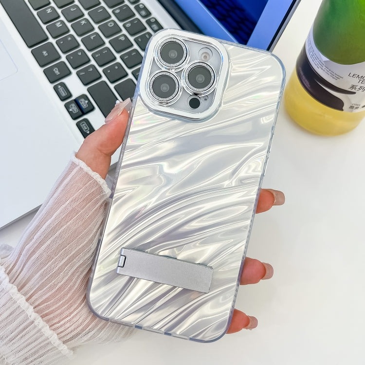 Plating Glitter Texture Fold Holder TPU Phone Case with Lens Film, For iPhone 15 Pro