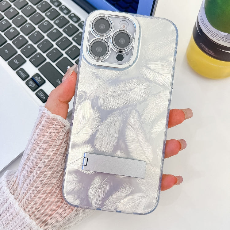 Plating Glitter Texture Fold Holder TPU Phone Case with Lens Film, For iPhone 15 Pro