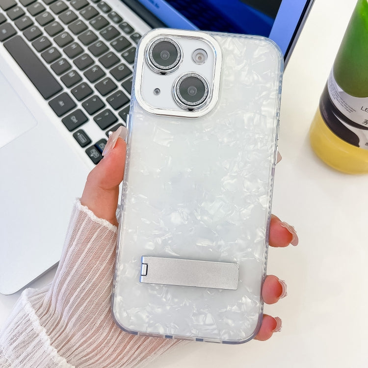 Plating Glitter Texture Fold Holder TPU Phone Case with Lens Film, For iPhone 14