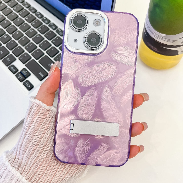 Plating Glitter Texture Fold Holder TPU Phone Case with Lens Film, For iPhone 14