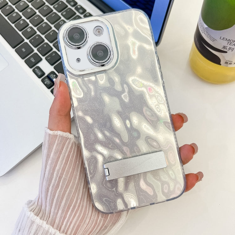 Plating Glitter Texture Fold Holder TPU Phone Case with Lens Film, For iPhone 14