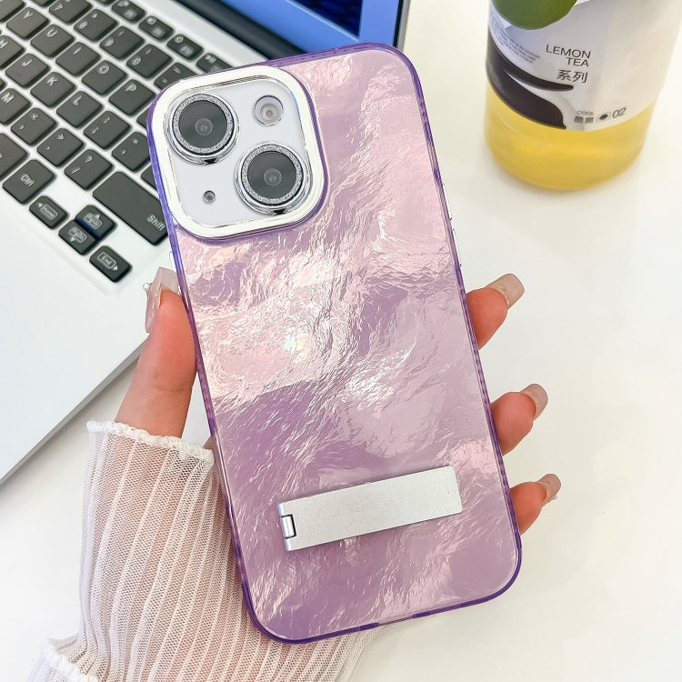 Plating Glitter Texture Fold Holder TPU Phone Case with Lens Film, For iPhone 14