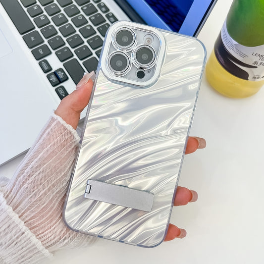 Plating Glitter Texture Fold Holder TPU Phone Case with Lens Film, For iPhone 14 Pro