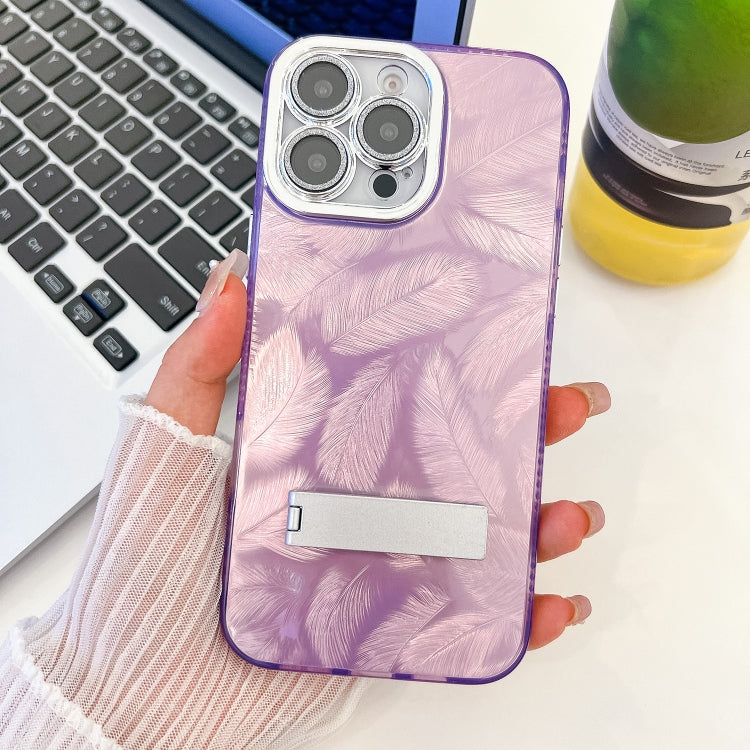 Plating Glitter Texture Fold Holder TPU Phone Case with Lens Film, For iPhone 14 Pro