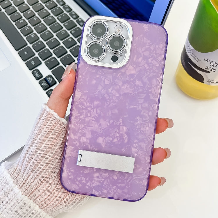 Plating Glitter Texture Fold Holder TPU Phone Case with Lens Film, For iPhone 14 Pro Max