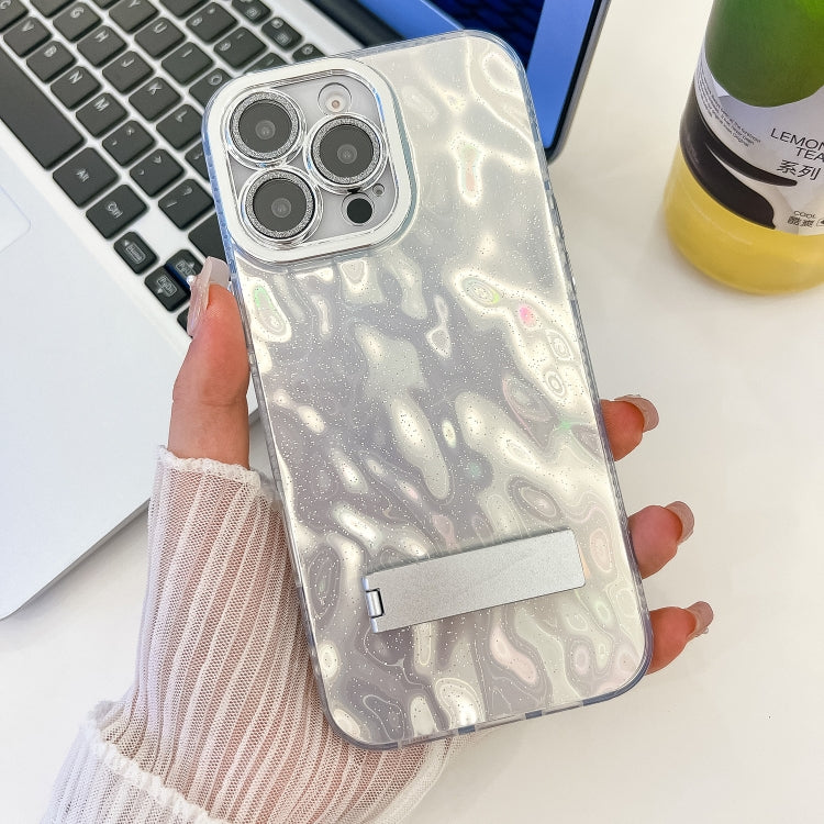 Plating Glitter Texture Fold Holder TPU Phone Case with Lens Film, For iPhone 14 Pro Max