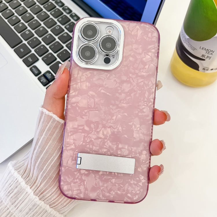 Plating Glitter Texture Fold Holder TPU Phone Case with Lens Film, For iPhone 13 Pro Max