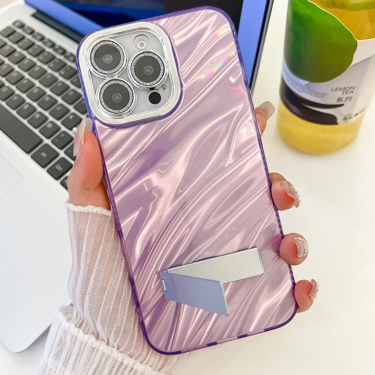 Plating Glitter Texture Fold Holder TPU Phone Case with Lens Film, For iPhone 14