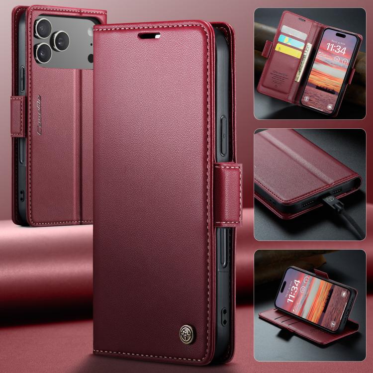 CaseMe 023 Butterfly Buckle Litchi Texture RFID Anti-theft Leather Phone Case, For iPhone 18 Pro Max / 17 Pro Max, For iPhone 17e / 16e