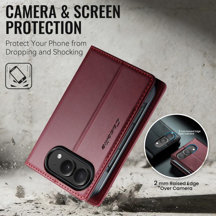 CaseMe 023 Butterfly Buckle Litchi Texture RFID Anti-theft Leather Phone Case, For iPhone 17e / 16e, For iPhone 17 Pro Max, For iPhone 17 Pro, For iPhone 17