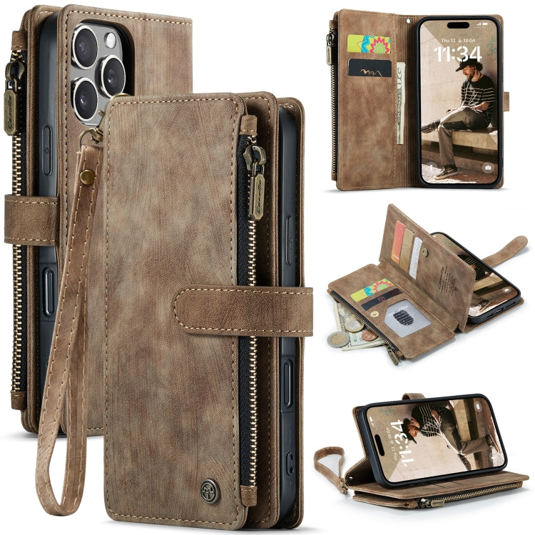 CaseMe C30 Card Slots Zipper Wallet Leather Phone Case, For iPhone 16 Pro, For iPhone 16 Plus, For iPhone 16