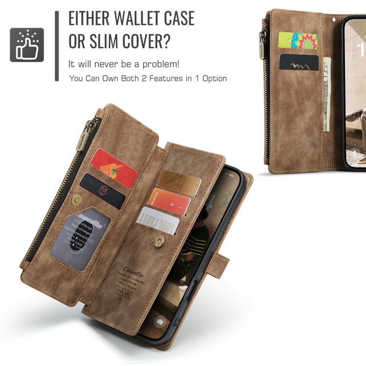 CaseMe C30 Card Slots Zipper Wallet Leather Phone Case, For iPhone 16 Pro, For iPhone 16 Plus, For iPhone 16