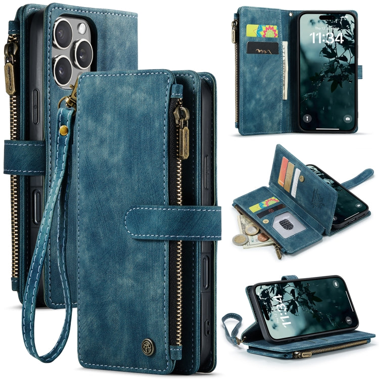CaseMe C30 Card Slots Zipper Wallet Leather Phone Case, For iPhone 16 Pro, For iPhone 16 Plus, For iPhone 16