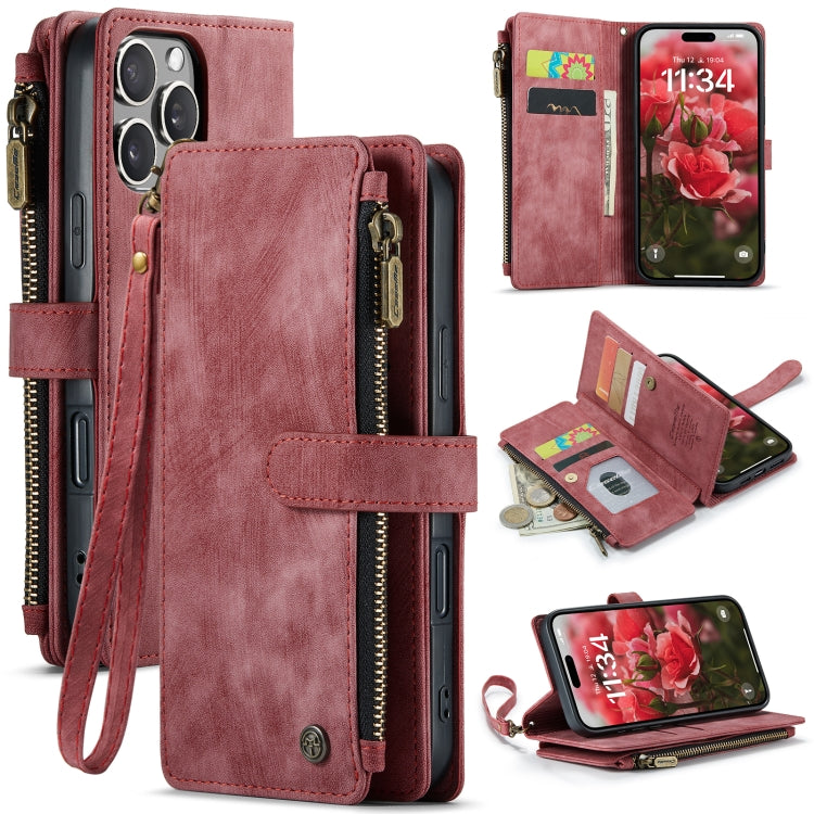CaseMe C30 Card Slots Zipper Wallet Leather Phone Case, For iPhone 16 Pro, For iPhone 16 Plus, For iPhone 16