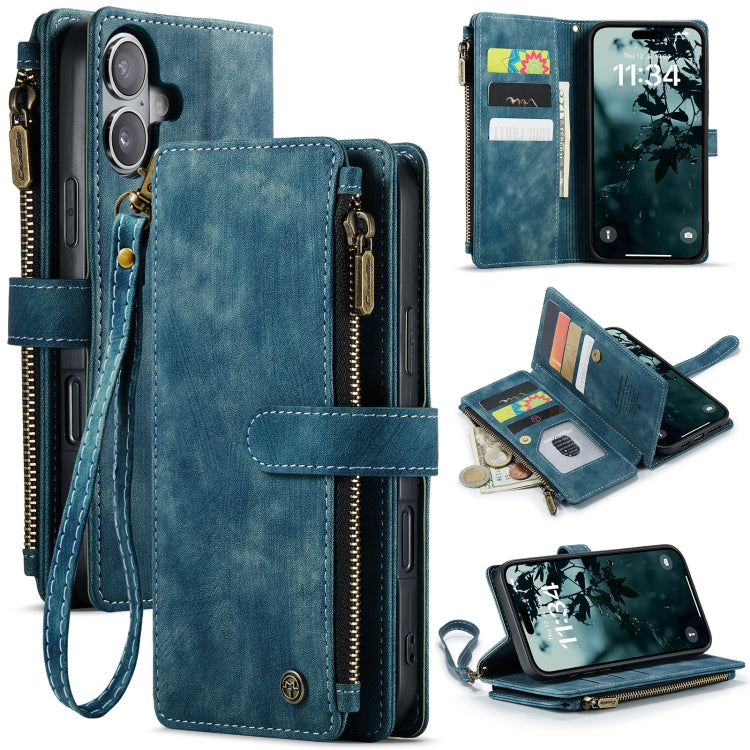 CaseMe C30 Card Slots Zipper Wallet Leather Phone Case, For iPhone 16 Pro, For iPhone 16 Plus, For iPhone 16