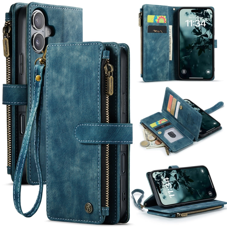 CaseMe C30 Card Slots Zipper Wallet Leather Phone Case, For iPhone 16 Pro, For iPhone 16 Plus, For iPhone 16