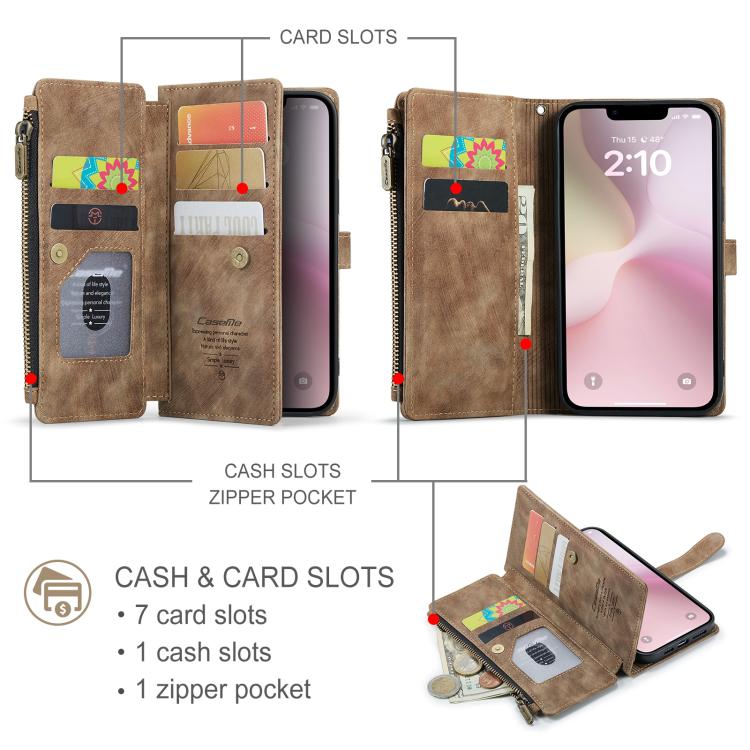 CaseMe C30 Card Slots Zipper Wallet Leather Phone Case, For iPhone 17 Pro Max, For iPhone 17 Pro, For iPhone 17, For iPhone Air, For iPhone 16e, For iPhone 16 Pro Max