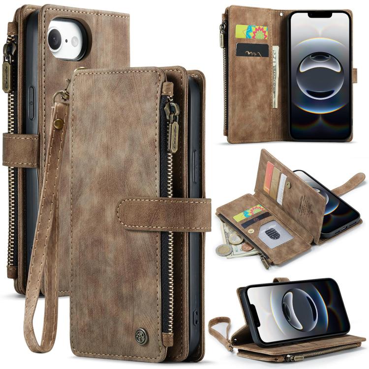 CaseMe C30 Card Slots Zipper Wallet Leather Phone Case, For iPhone 16 Pro, For iPhone 16 Plus, For iPhone 16