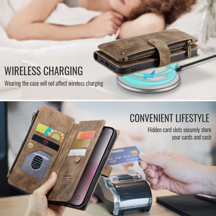 CaseMe C30 Card Slots Zipper Wallet Leather Phone Case, For iPhone 17 Pro Max, For iPhone 17 Pro, For iPhone 17, For iPhone Air, For iPhone 16e, For iPhone 16 Pro Max