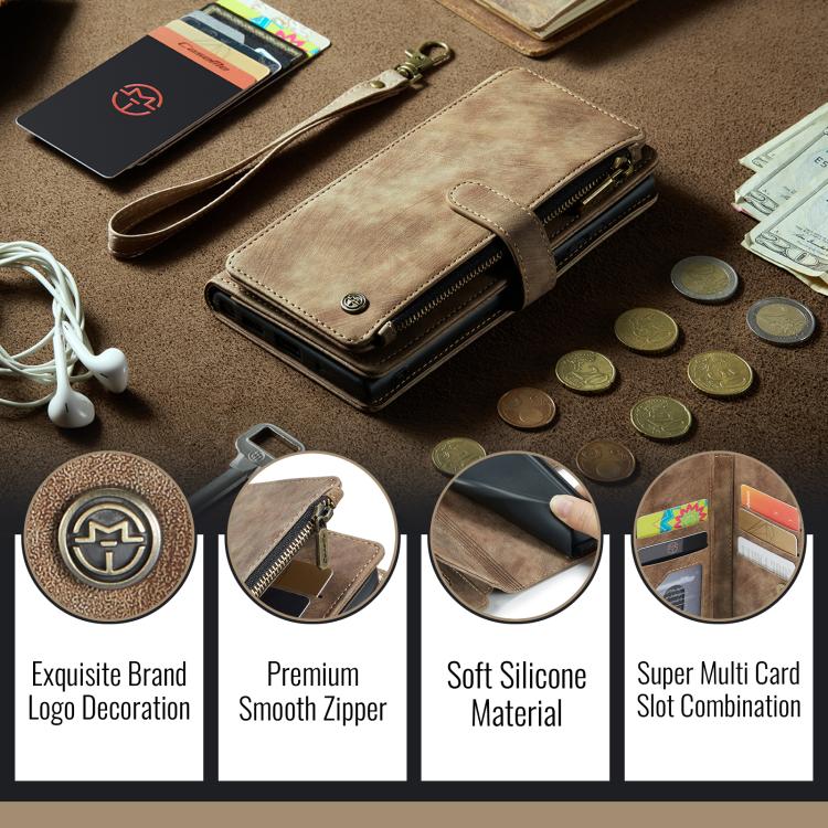 CaseMe C30 Card Slots Zipper Wallet Leather Phone Case, For iPhone 17 Pro Max, For iPhone 17 Pro, For iPhone 17, For iPhone Air, For iPhone 16e, For iPhone 16 Pro Max