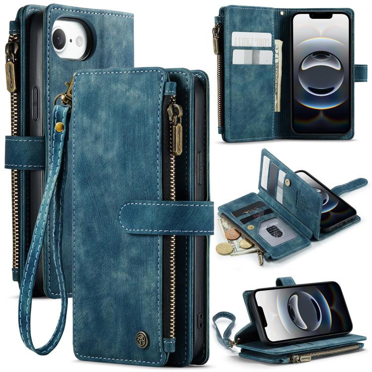 CaseMe C30 Card Slots Zipper Wallet Leather Phone Case, For iPhone 16 Pro, For iPhone 16 Plus, For iPhone 16