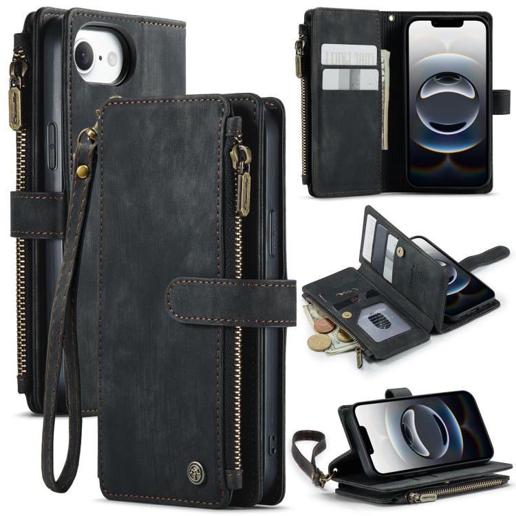 CaseMe C30 Card Slots Zipper Wallet Leather Phone Case, For iPhone 16 Pro, For iPhone 16 Plus, For iPhone 16
