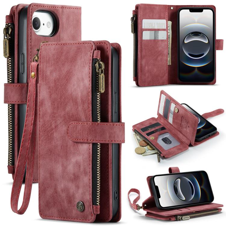 CaseMe C30 Card Slots Zipper Wallet Leather Phone Case, For iPhone 16 Pro, For iPhone 16 Plus, For iPhone 16