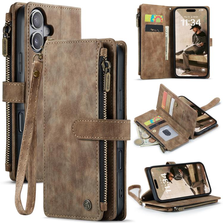 CaseMe C30 Card Slots Zipper Wallet Leather Phone Case, For iPhone 17 Pro Max, For iPhone 17 Pro, For iPhone 17, For iPhone Air, For iPhone 16e, For iPhone 16 Pro Max