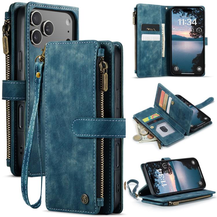 CaseMe C30 Card Slots Zipper Wallet Leather Phone Case, For iPhone 16 Pro, For iPhone 16 Plus, For iPhone 16