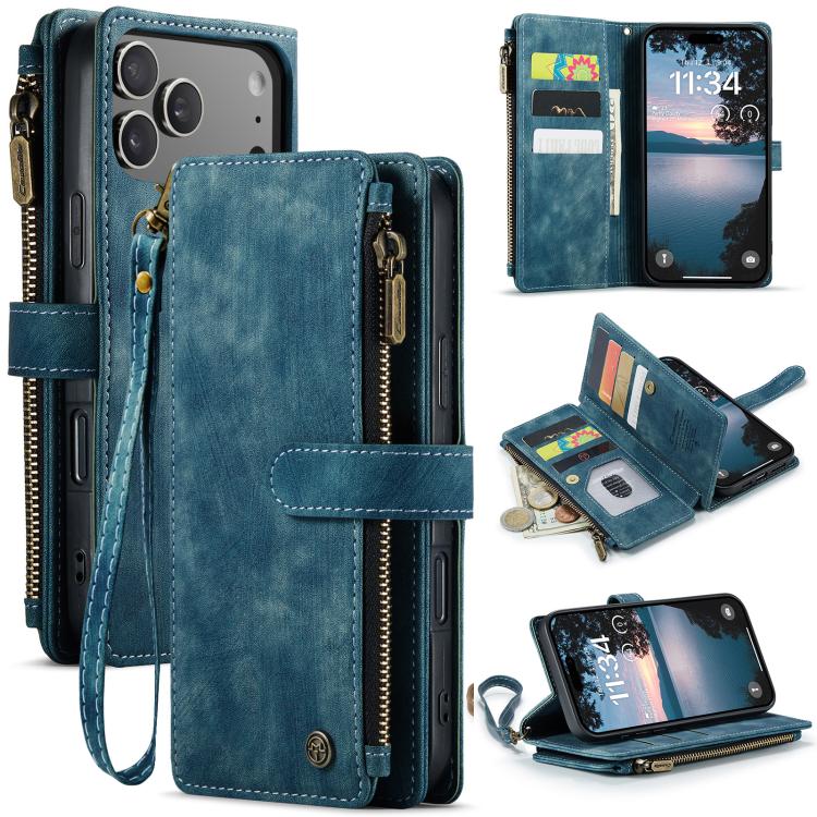 CaseMe C30 Card Slots Zipper Wallet Leather Phone Case, For iPhone 16 Pro, For iPhone 16 Plus, For iPhone 16