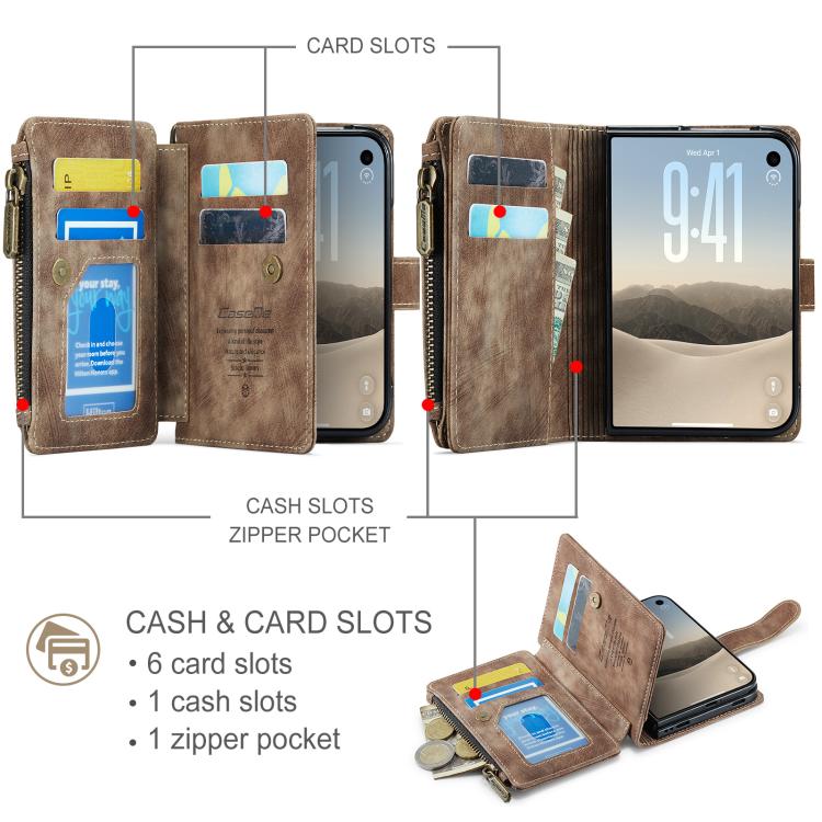 CaseMe C30 Card Slots Zipper Wallet Leather Phone Case, For iPhone 17 Pro Max, For iPhone 17 Pro, For iPhone 17, For iPhone Air, For iPhone 16e, For iPhone 16 Pro Max