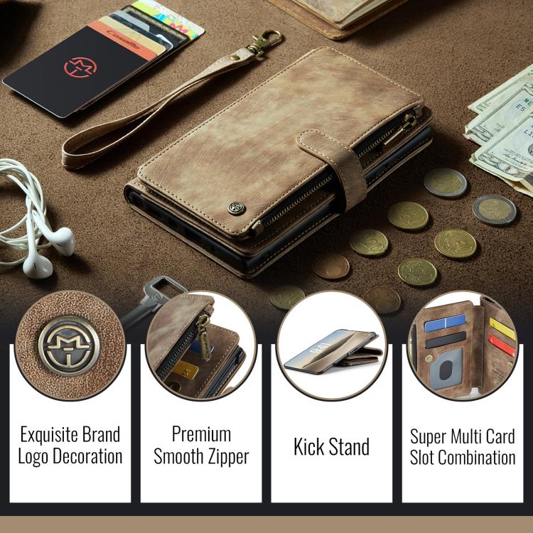 CaseMe C30 Card Slots Zipper Wallet Leather Phone Case, For iPhone 17 Pro Max, For iPhone 17 Pro, For iPhone 17, For iPhone Air, For iPhone 16e, For iPhone 16 Pro Max
