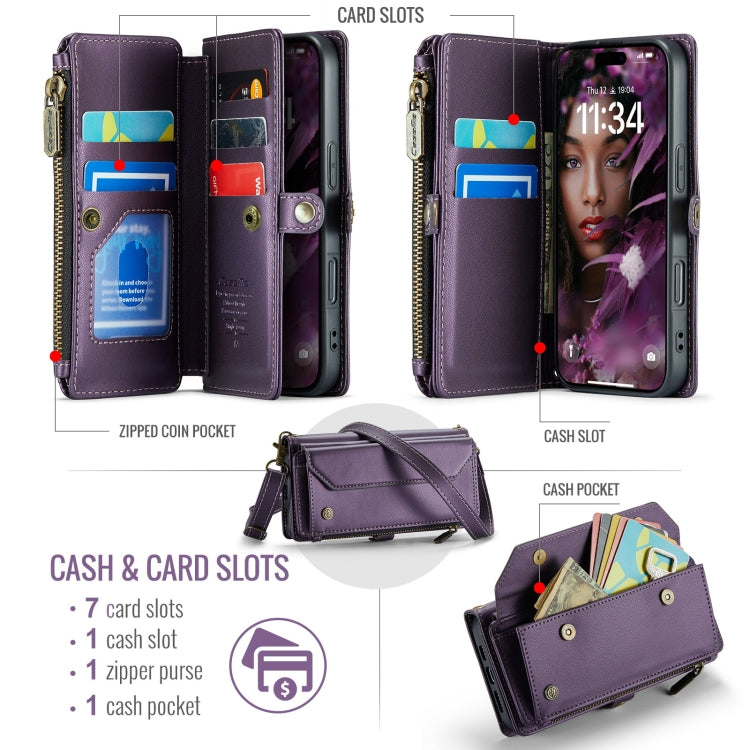 CaseMe C36 Card Slots Zipper Wallet RFID Anti-theft Leather Phone Case, For iPhone Air, For iPhone 16 Pro Max, For iPhone 16 Pro, For iPhone 16 Plus