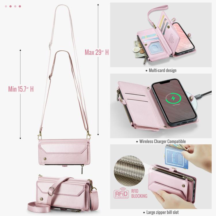 CaseMe C36 Card Slots Zipper Wallet RFID Anti-theft Leather Phone Case, For iPhone 17e / 16e, For iPhone 17 Pro Max, For iPhone 17 Pro, For iPhone 17